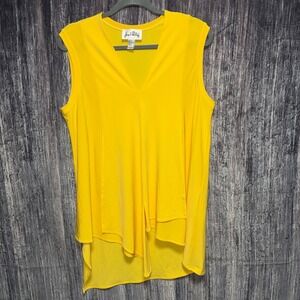 Joseph Ribkoff Tunic Top Size 14 Yellow Sleeveless V-Neck Asymmetrical Hem